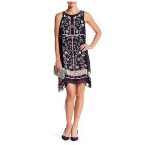 MAX STUDIO Scarf Print Boatneck Sleeveless A-Line Shift Dress Navy sz M Women's